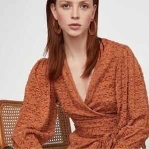 Bcbgmaxazaria burnt orange textured animal print  wrap blouse nwt medium